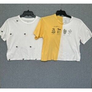 Organic Generation T Shirts Set Size Large White Cropped Embroidered Bee Flowers